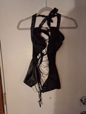 Frederick's of Hollywood Black Lace-Up Halter Camisole
